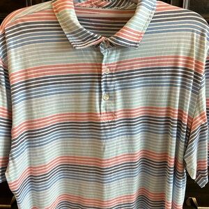Peter Millar Striped Multicolor Men's Polo Shirt Size Large